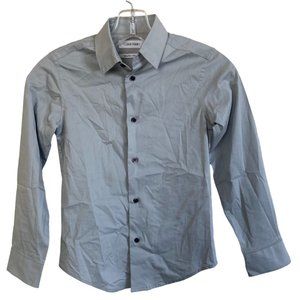 Calvin Klein Boys Size 8 Grey Button Up Shirt Long Sleeve Slim Fit Stretch